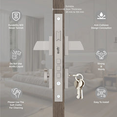 Mortise Door Handles Main Door Lock Handles Set with 3 Keys for Safety of Home | Bedroom, Office, Hotel, Home(Satin Chrome)-by GLOXY®