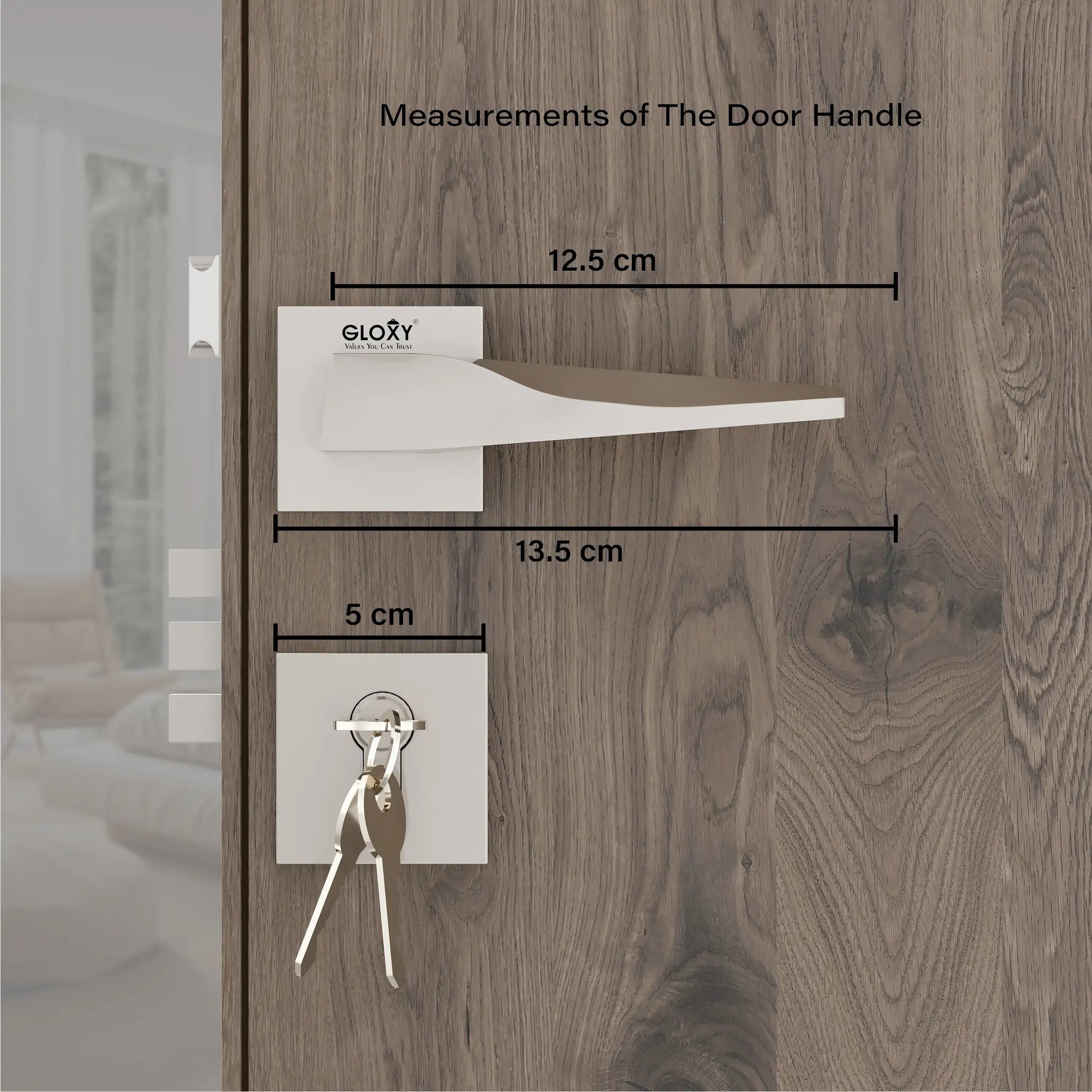 Mortise Door Handles Main Door Lock Handles Set with 3 Keys for Safety of Home | Bedroom, Office, Hotel, Home(Satin Chrome)-by GLOXY®