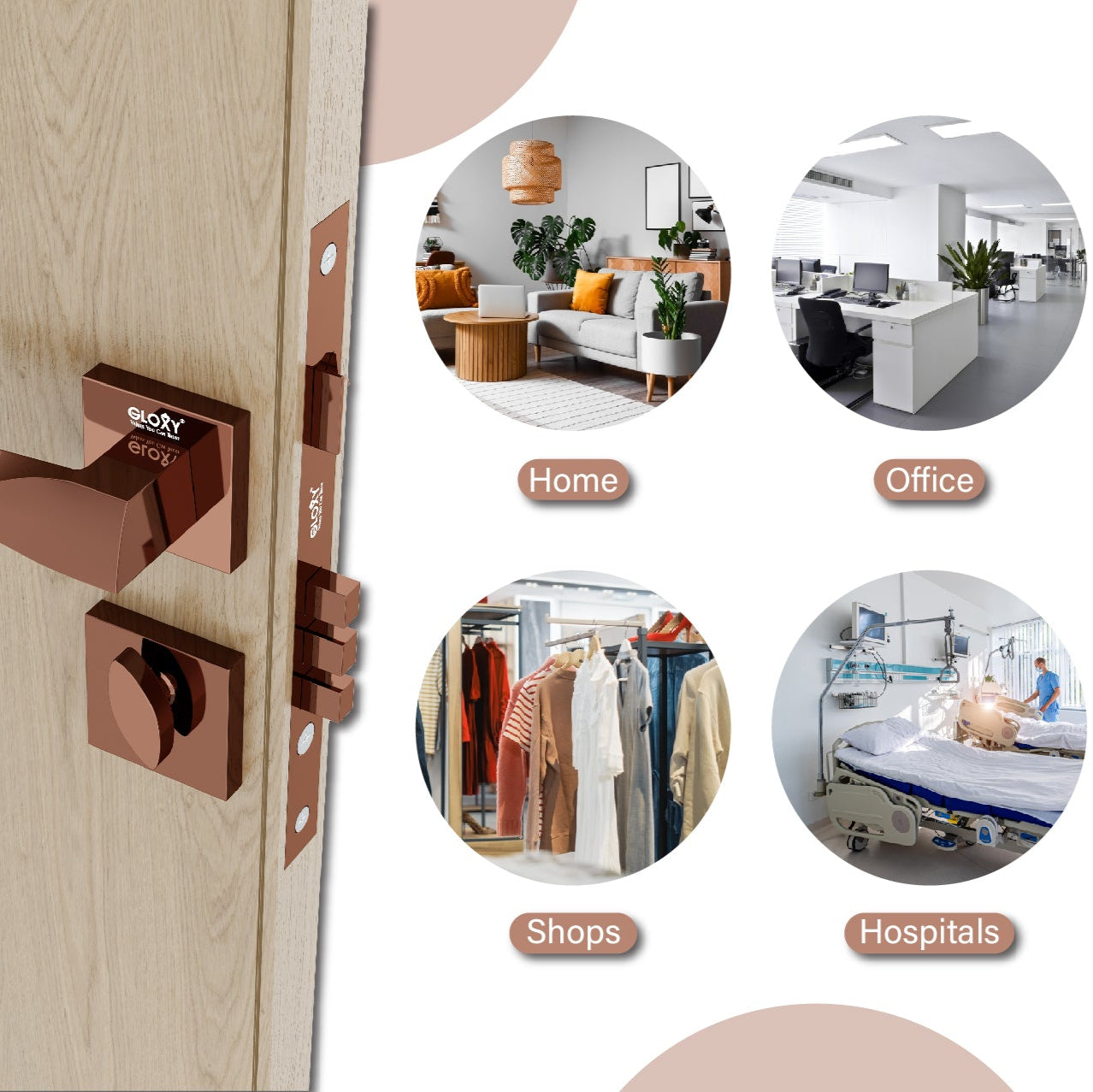 Mortise Door Handles Main Door Lock Handles Set with 3 Keys for Safety of Home | Bedroom, Office, Hotel, Home(Rose Gold)-by GLOXY®