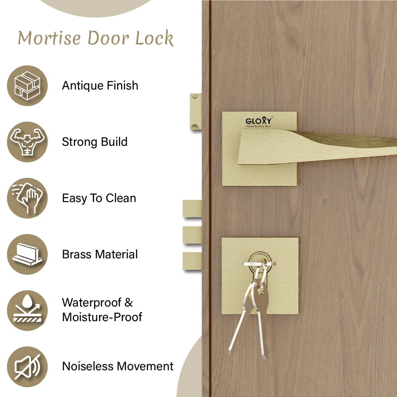 Mortise Door Handles Main Door Lock Handles Set with 3 Keys for Safety of Home | Bedroom, Office, Hotel, Home(Antique)-by GLOXY®