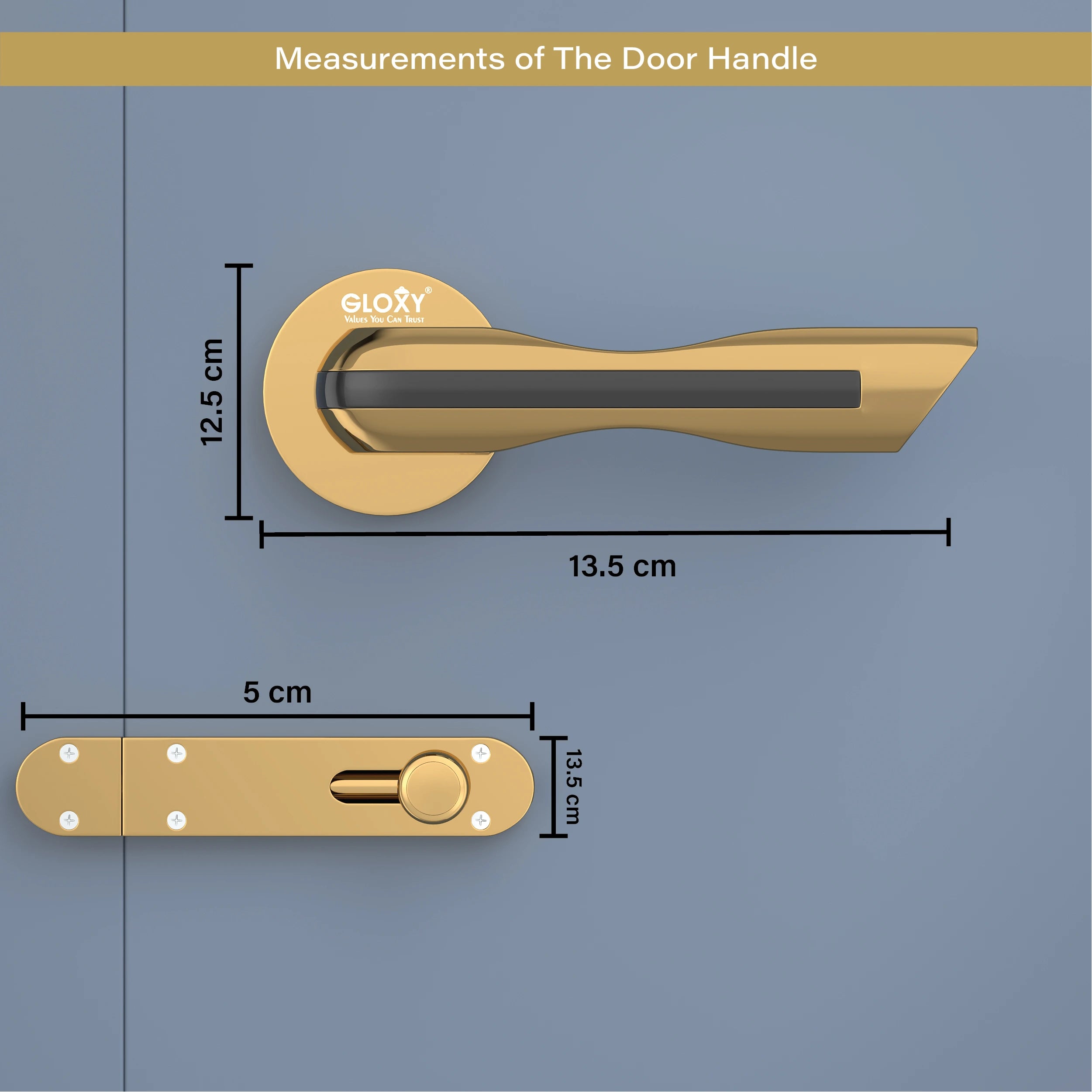 Gloxy Cavin Series Gold Finish Mortise Bathroom Door Latch Lock With Handle