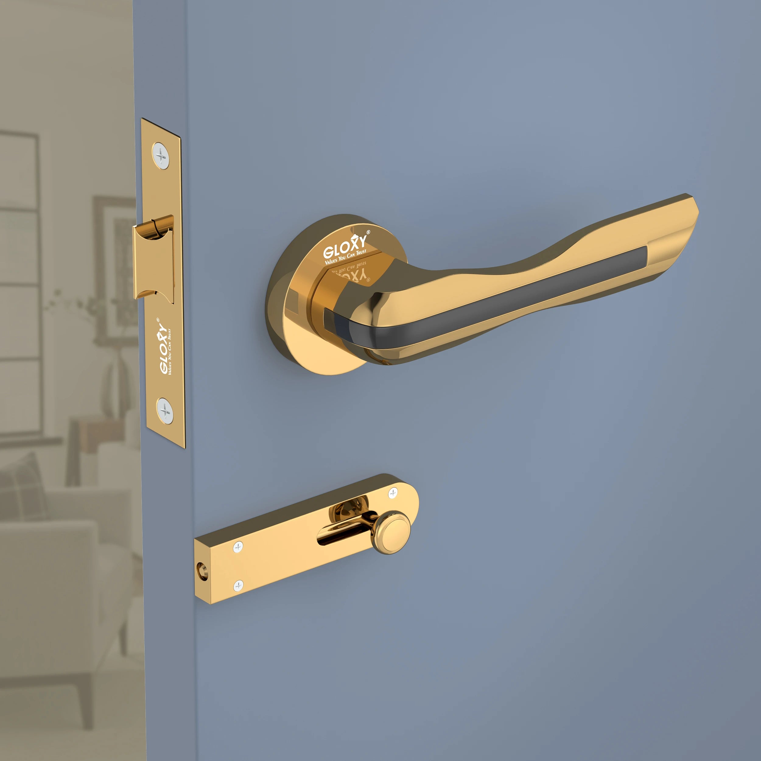 Gloxy Cavin Series Gold Finish Mortise Bathroom Door Latch Lock With Handle