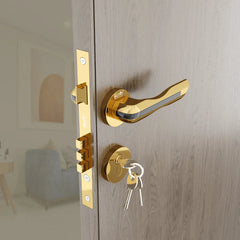 Mortise Door Handles Main Door Lock Handles Set with 3 Keys for Safety of Home | Bedroom, Office, Hotel, Home(Gold)-by GLOXY®