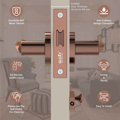 GLOXY Brass Door Lock for Balcony Store Room Door Lock, Mortise Keyless Handle Set with Brass Baby Latch for Home,Office,Hotel | Rose Gold Finish (2 Years Warranty, Pack of 1)