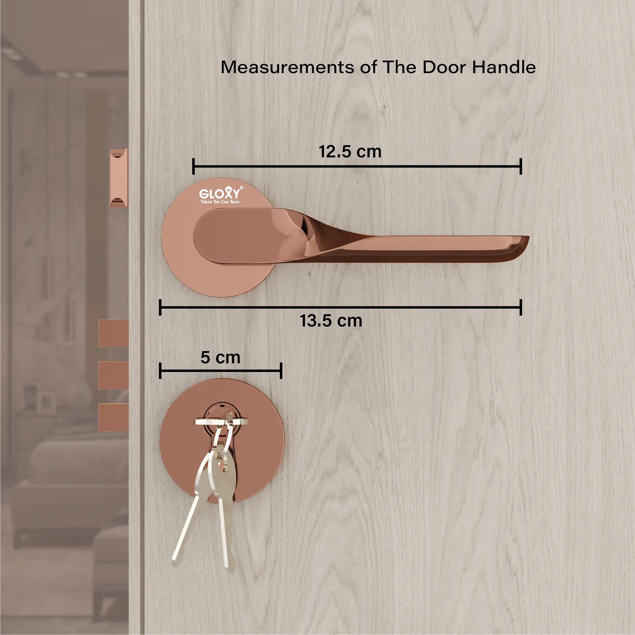 Gloxy Revok Series Rose Gold Finish Mortise Main Door key Lock With Handle