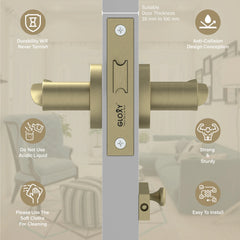 GLOXY Brass Door Lock for Balcony Store Room Door Lock, Mortise Keyless Handle Set with Brass Baby Latch for Home,Office,Hotel | Antique Finish (2 Years Warranty, Pack of 1)