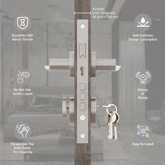 Mortise Door Handles Main Door Lock Handles Set with 3 Keys for Safety of Home | Bedroom, Office, Hotel, Home(Satin Chrome)-by GLOXY®