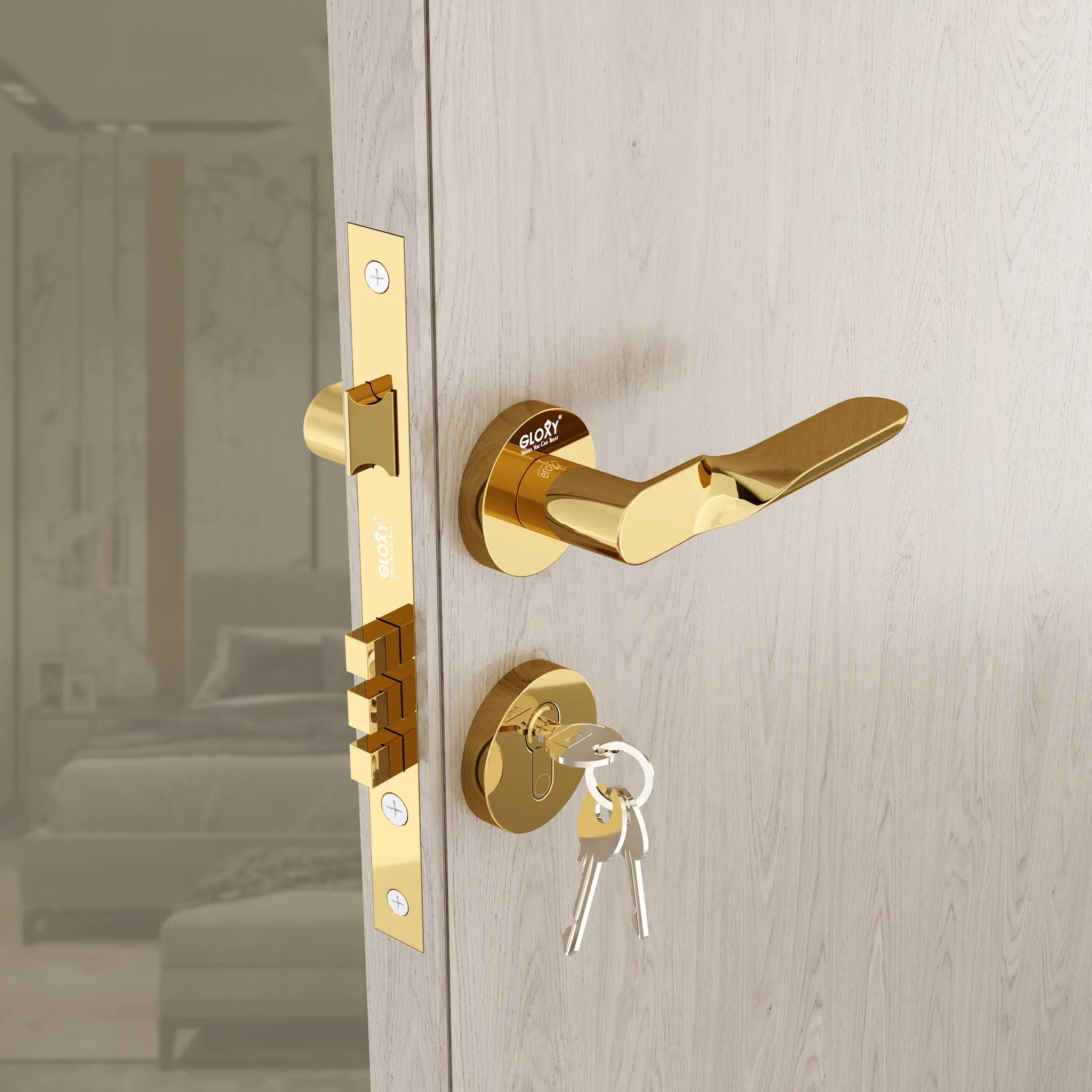 Gloxy Revok Series Gold Finish Mortise Main Door key Lock With Handle