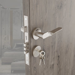 Mortise Door Handles Main Door Lock Handles Set with 3 Keys for Safety of Home | Bedroom, Office, Hotel, Home(Satin Chrome)-by GLOXY®