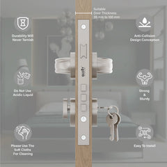 Mortise Door Handles Main Door Lock Handles Set with 3 Keys for Safety of Home | Bedroom, Office, Hotel, Home(Satin Chrome)-by GLOXY®
