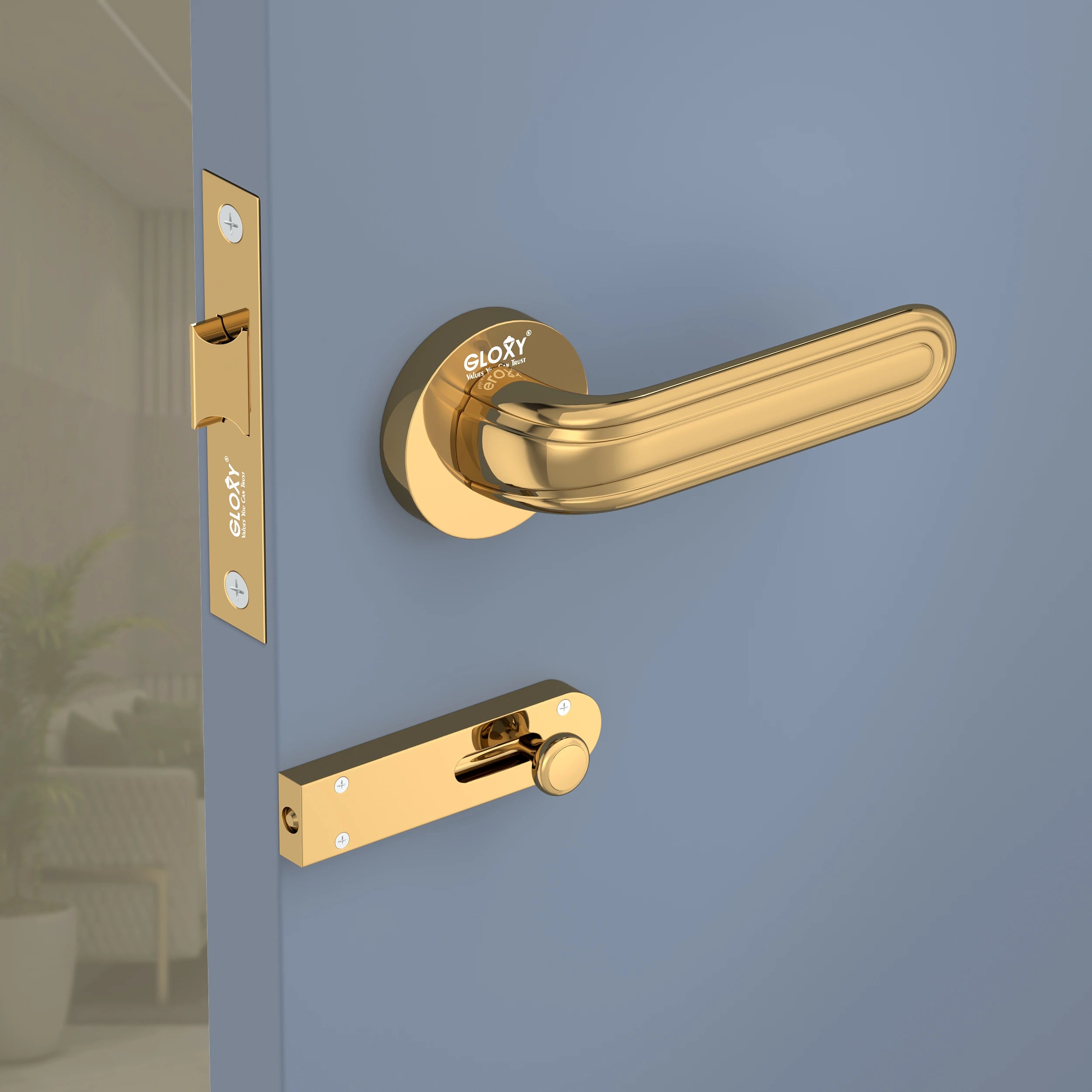 Gloxy Tavin Series Gold Finish Mortise Bathroom Door Latch Lock With Handle
