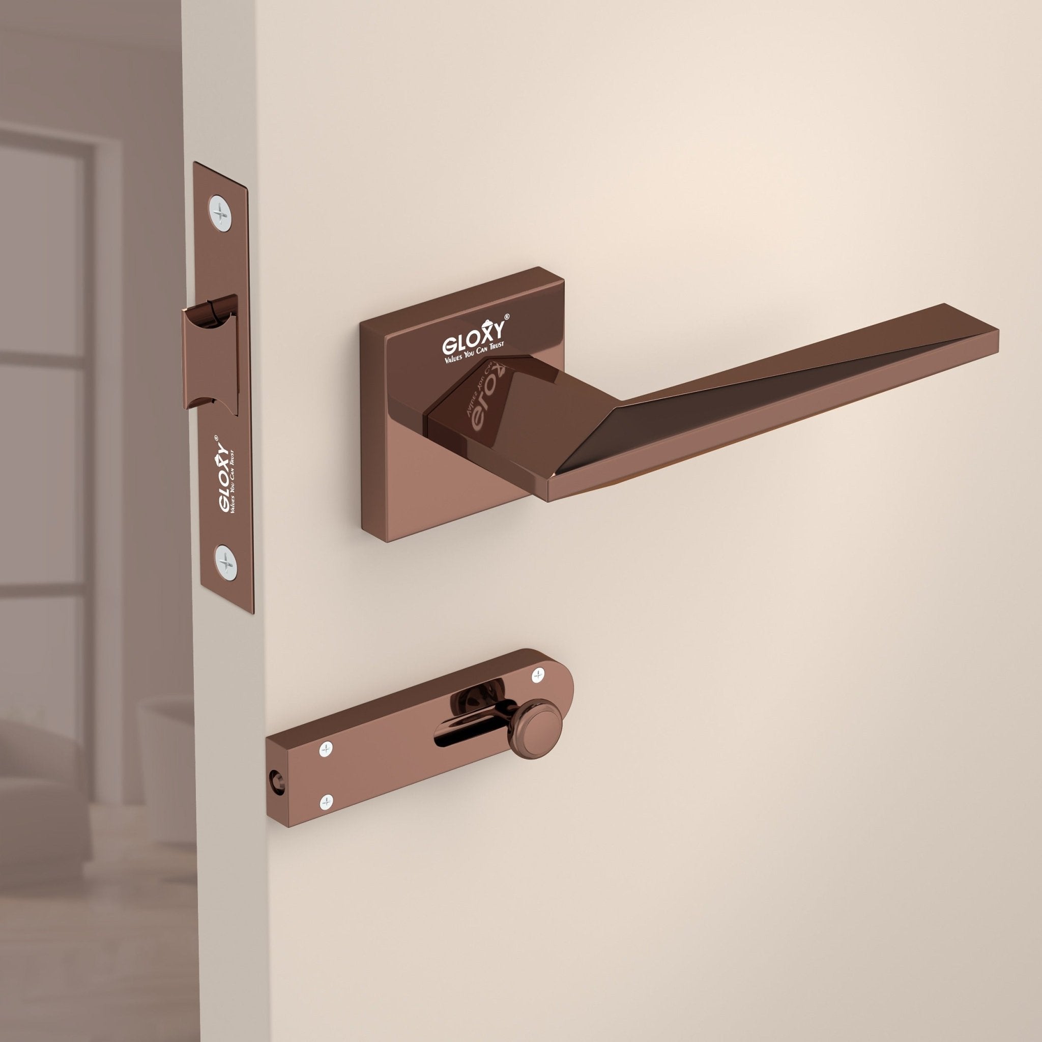 Gloxy Ralor Series Rose Gold Finish Mortise Bathroom Door Latch Lock With Handle