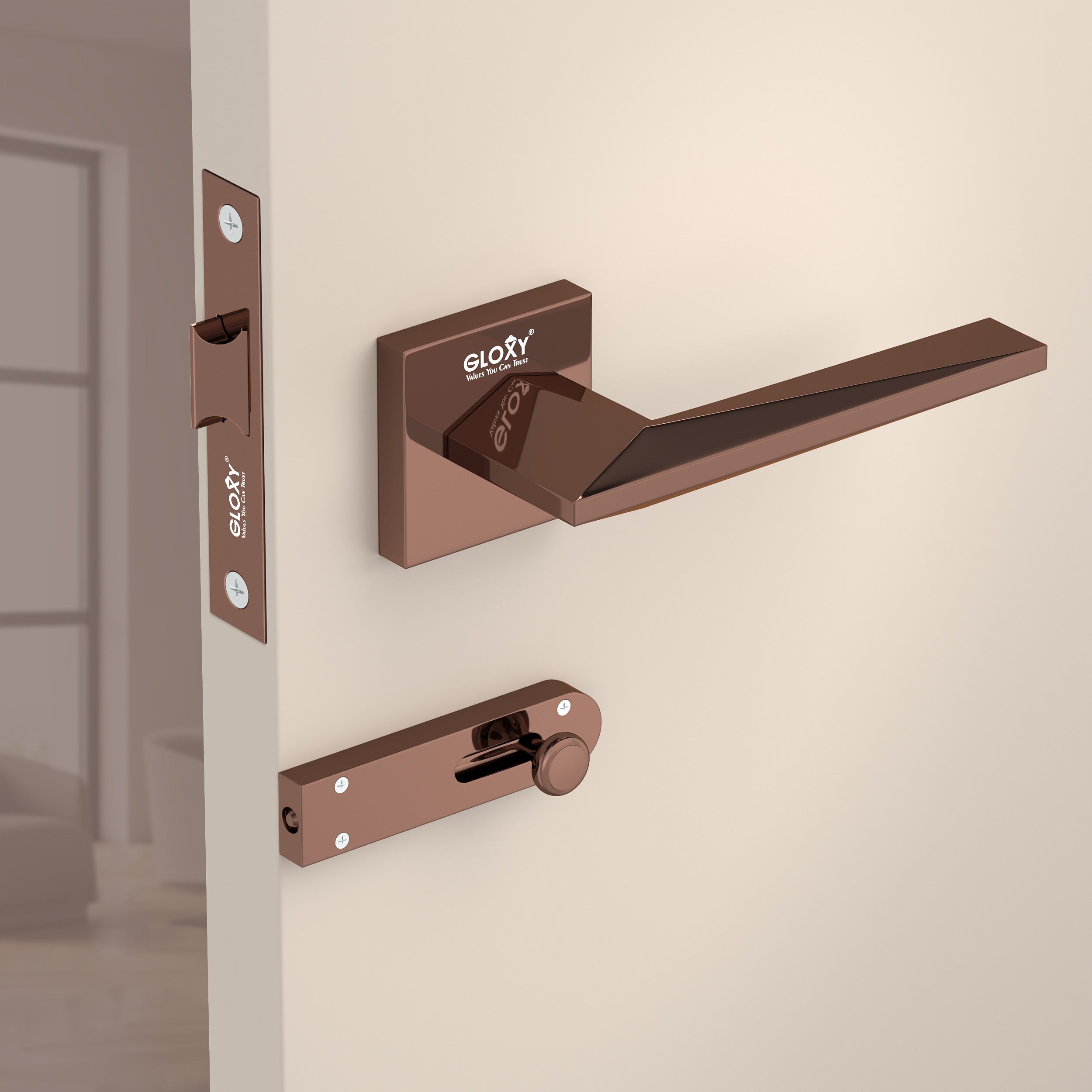 Gloxy Ralor Series Rose Gold Finish Mortise Bathroom Door Latch Lock With Handle