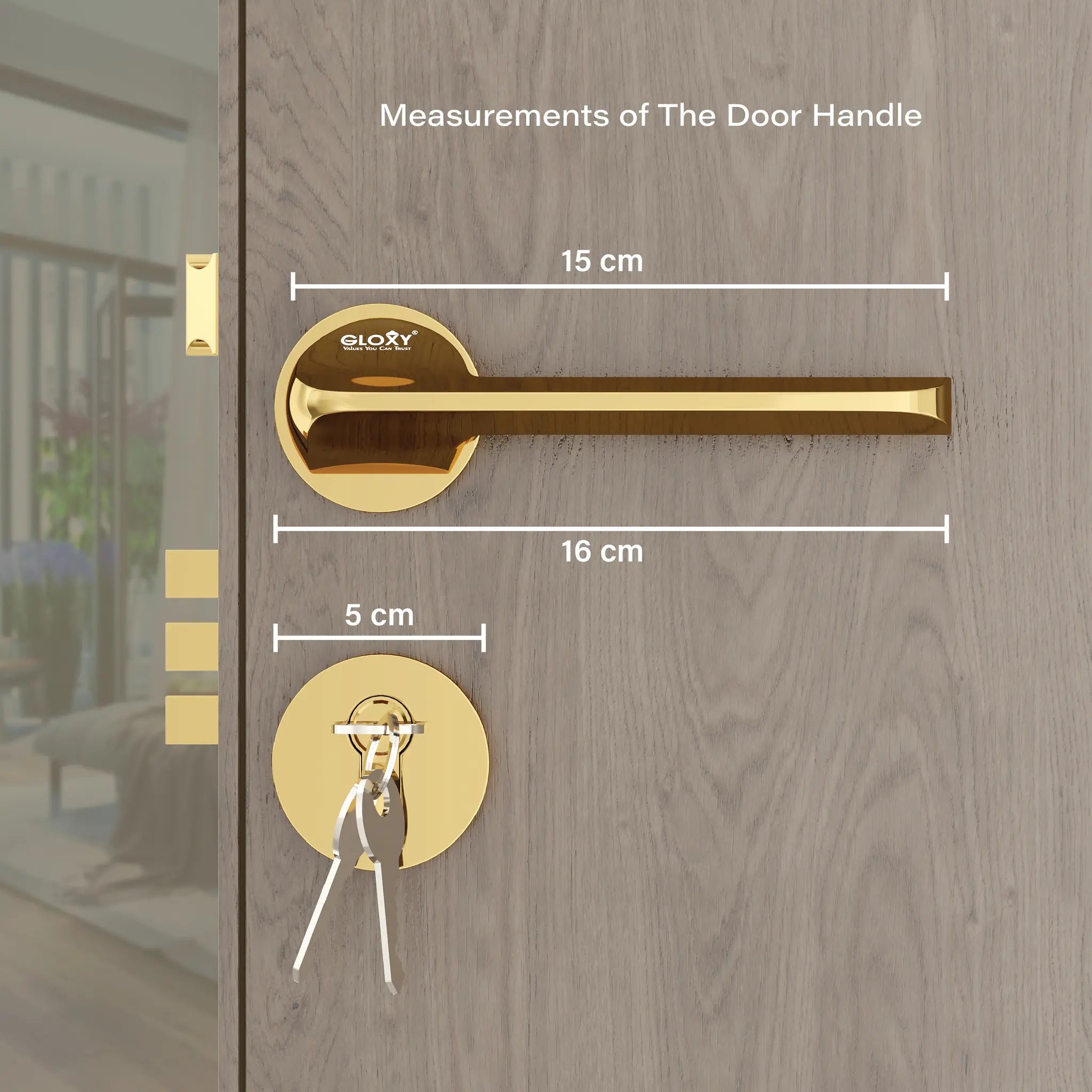 Gloxy Garnik Series Gold Finish Mortise Main Door key Lock With Handle