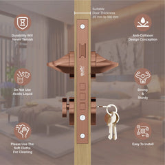 Mortise Door Handles Main Door Lock Handles Set with 3 Keys for Safety of Home | Bedroom, Office, Hotel, Home(Antique)-by GLOXY®