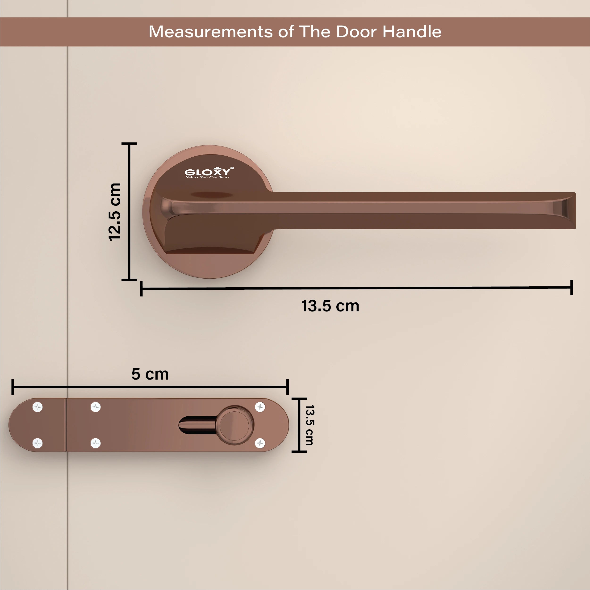 Gloxy Garnik Series Rose Gold Finish Mortise Bathroom Door Latch Lock With Handle