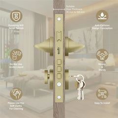 Mortise Door Handles Main Door Lock Handles Set with 3 Keys for Safety of Home | Bedroom, Office, Hotel, Home(Satin Chrome)-by GLOXY®