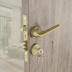 Mortise Door Handles Main Door Lock Handles Set with 3 Keys for Safety of Home | Bedroom, Office, Hotel, Home(Satin Chrome)-by GLOXY®