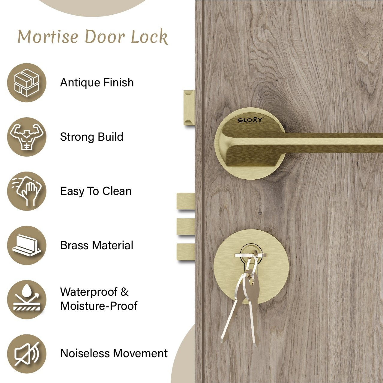 Mortise Door Handles Main Door Lock Handles Set with 3 Keys for Safety of Home | Bedroom, Office, Hotel, Home(Antique)-by GLOXY®