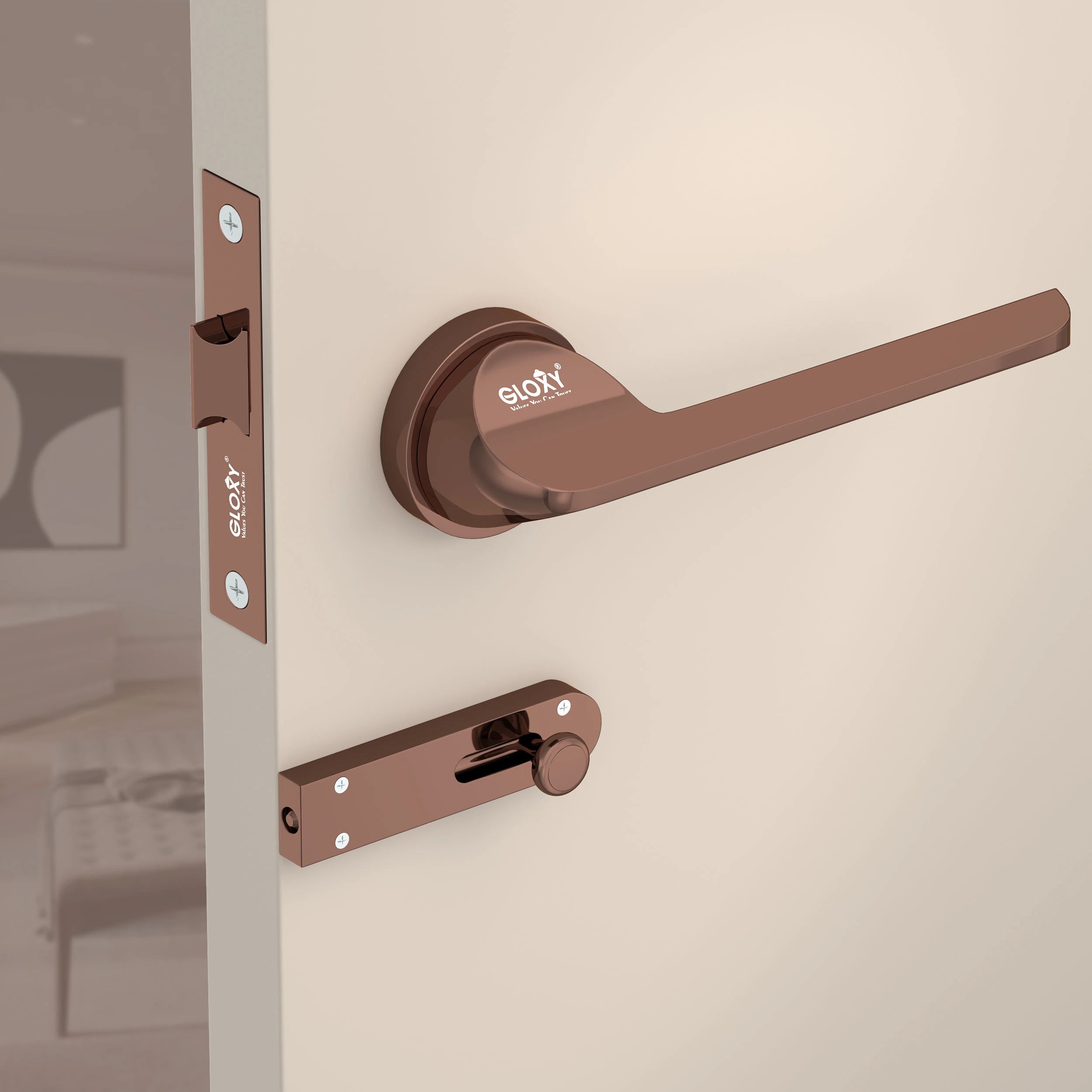 Gloxy Garnik Series Rose Gold Finish Mortise Bathroom Door Latch Lock With Handle