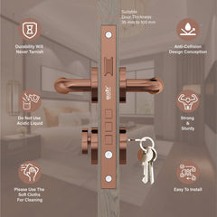 Mortise Door Handles Main Door Lock Handles Set with 3 Keys for Safety of Home | Bedroom, Office, Hotel, Home(Rose Gold)-by GLOXY®