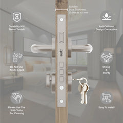 Mortise Door Handles Main Door Lock Handles Set with 3 Keys for Safety of Home | Bedroom, Office, Hotel, Home(Satin Chrome)-by GLOXY®