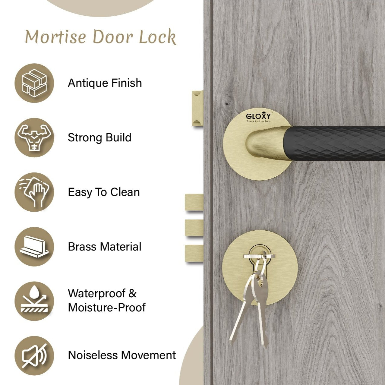 Mortise Door Handles Main Door Lock Handles Set with 3 Keys for Safety of Home | Bedroom, Office, Hotel, Home(Antique)-by GLOXY®