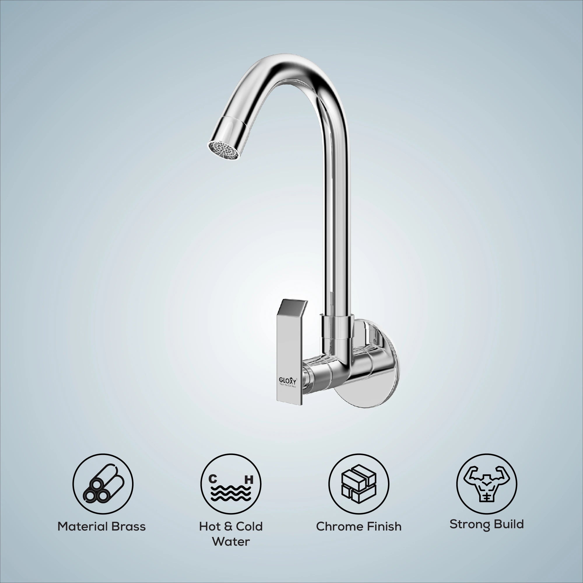 Chrome Finish Swivel Spout Deck Mount Single Lever Brass Swan Long Neck Faucet Tap Cock for Kitchen, Sink, Wash Basin (Imperial)-by GLOXY®