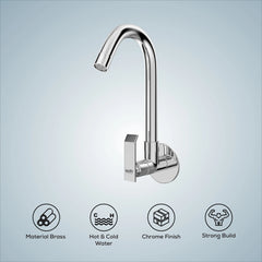 Chrome Finish Swivel Spout Deck Mount Single Lever Brass Swan Long Neck Faucet Tap Cock for Kitchen, Sink, Wash Basin (Imperial)-by GLOXY®