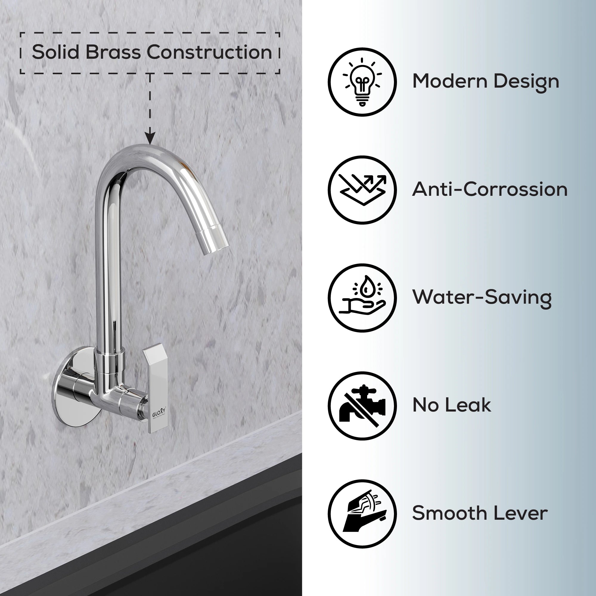 Chrome Finish Swivel Spout Deck Mount Single Lever Brass Swan Long Neck Faucet Tap Cock for Kitchen, Sink, Wash Basin (Imperial)-by GLOXY®