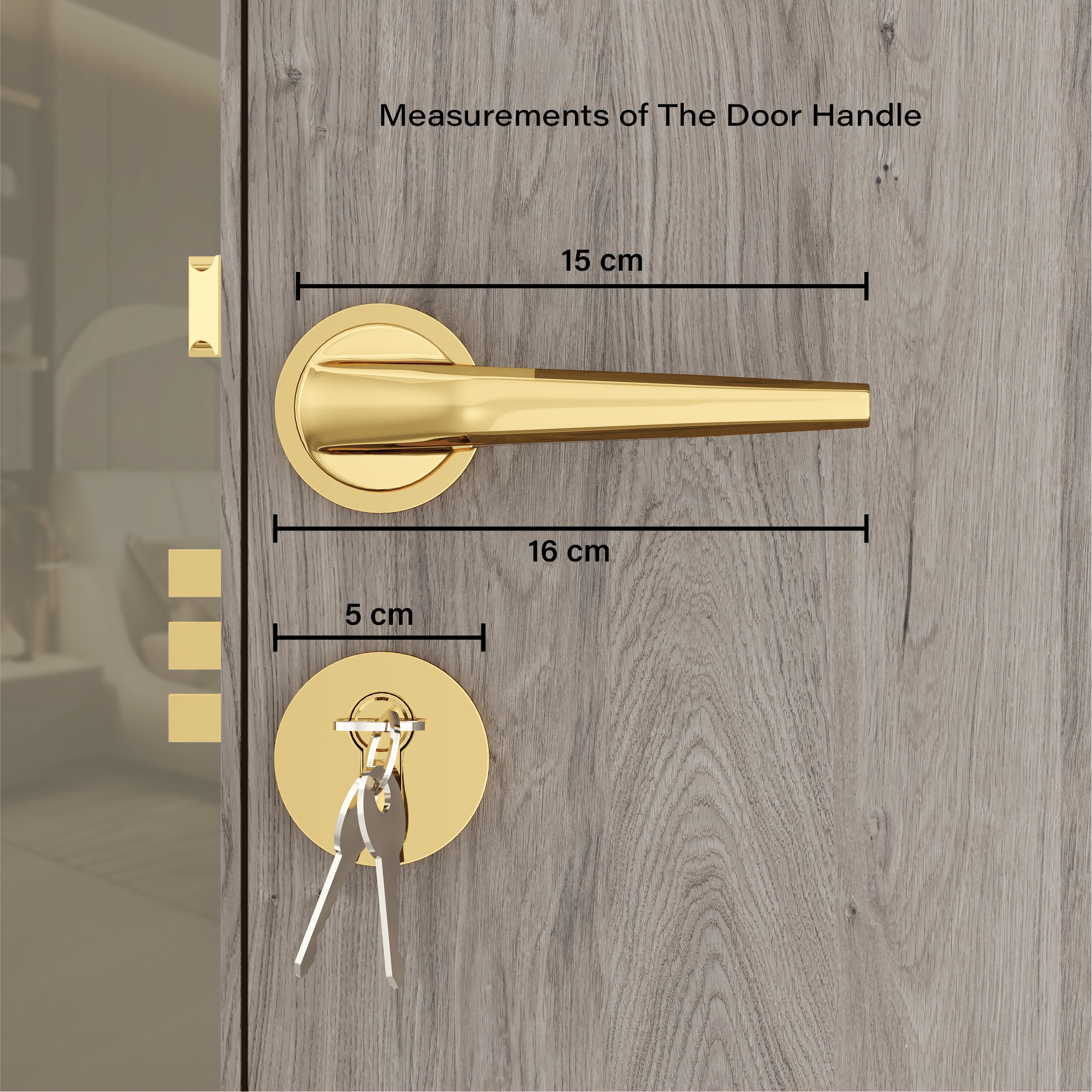 Mortise Door Handles Main Door Lock Handles Set with 3 Keys for Safety of Home | Bedroom, Office, Hotel, Home(Gold)-by GLOXY®