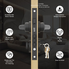 Mortise Door Handles Main Door Lock Handles Set with 3 Keys for Safety of Home | Bedroom, Office, Hotel, Home(Black)-by GLOXY®