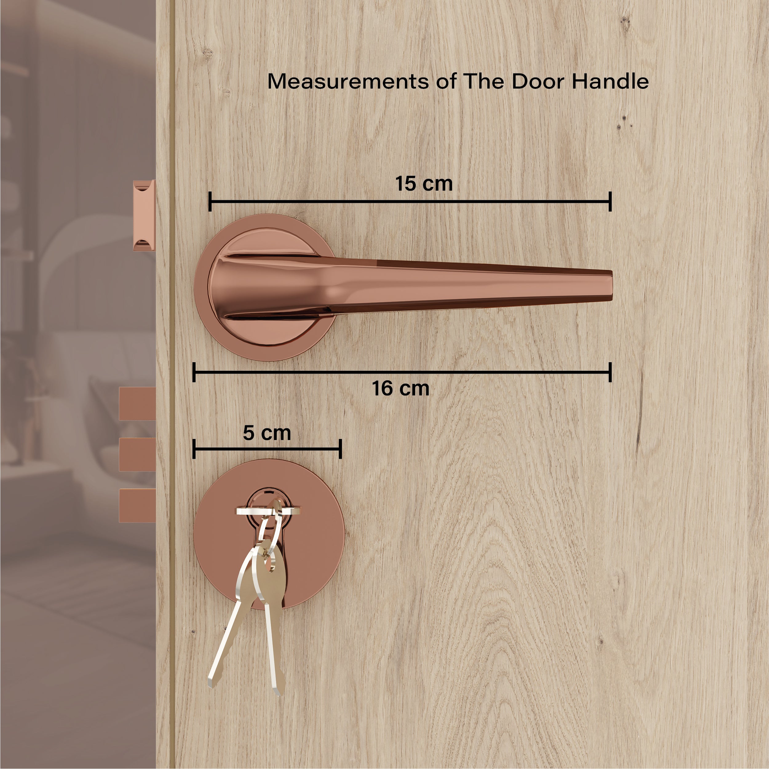 Mortise Door Handles Main Door Lock Handles Set with 3 Keys for Safety of Home | Bedroom, Office, Hotel, Home(Rose Gold)-by GLOXY®