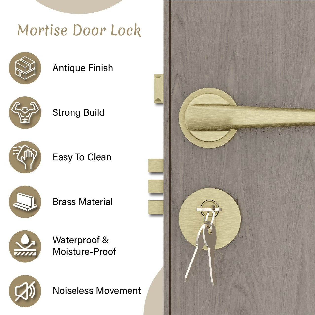 Mortise Door Handles Main Door Lock Handles Set with 3 Keys for Safety of Home | Bedroom, Office, Hotel, Home(Antique)-by GLOXY®