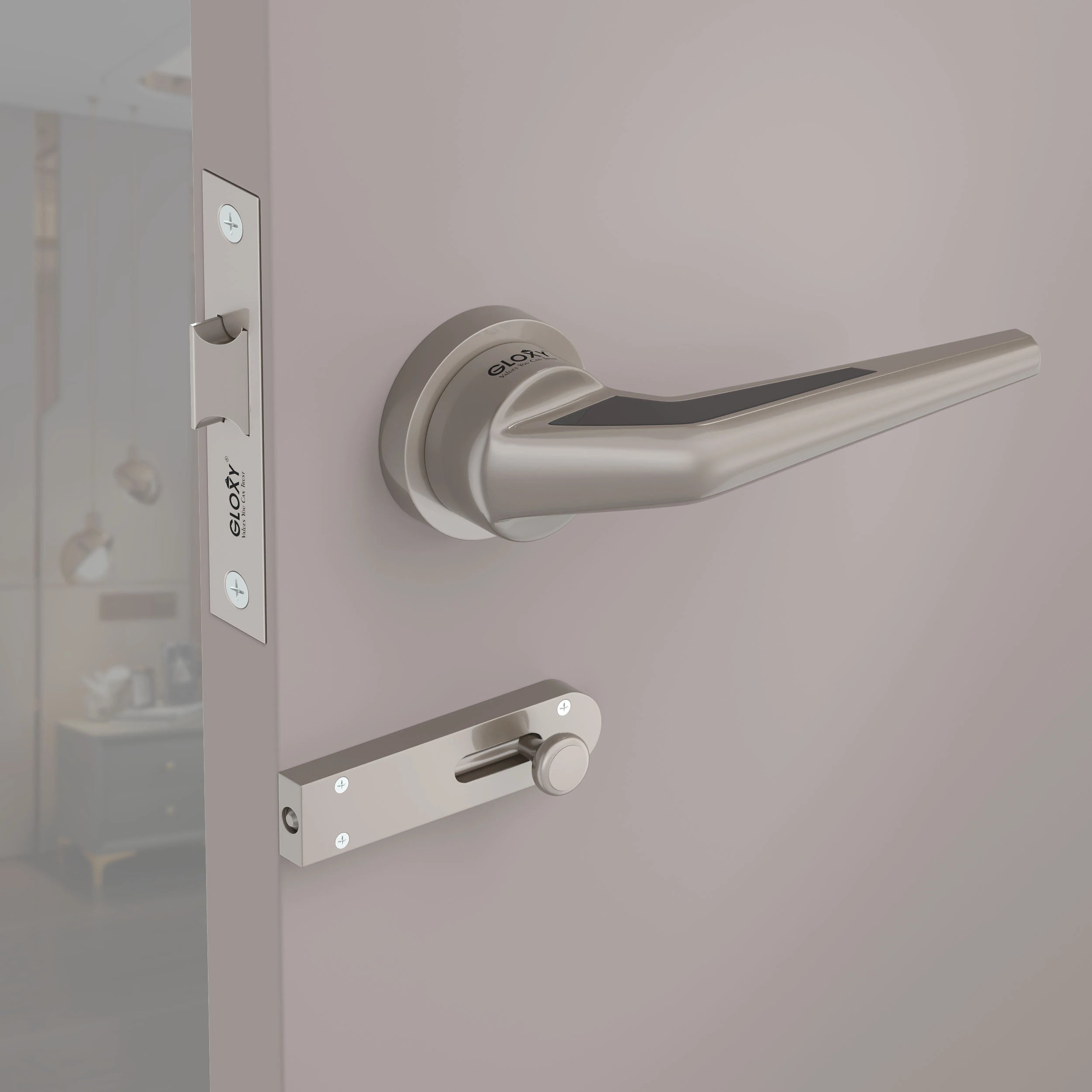 Gloxy Navior Series Satin Chrome Finish Mortise Bathroom Door Latch Lock With Handle