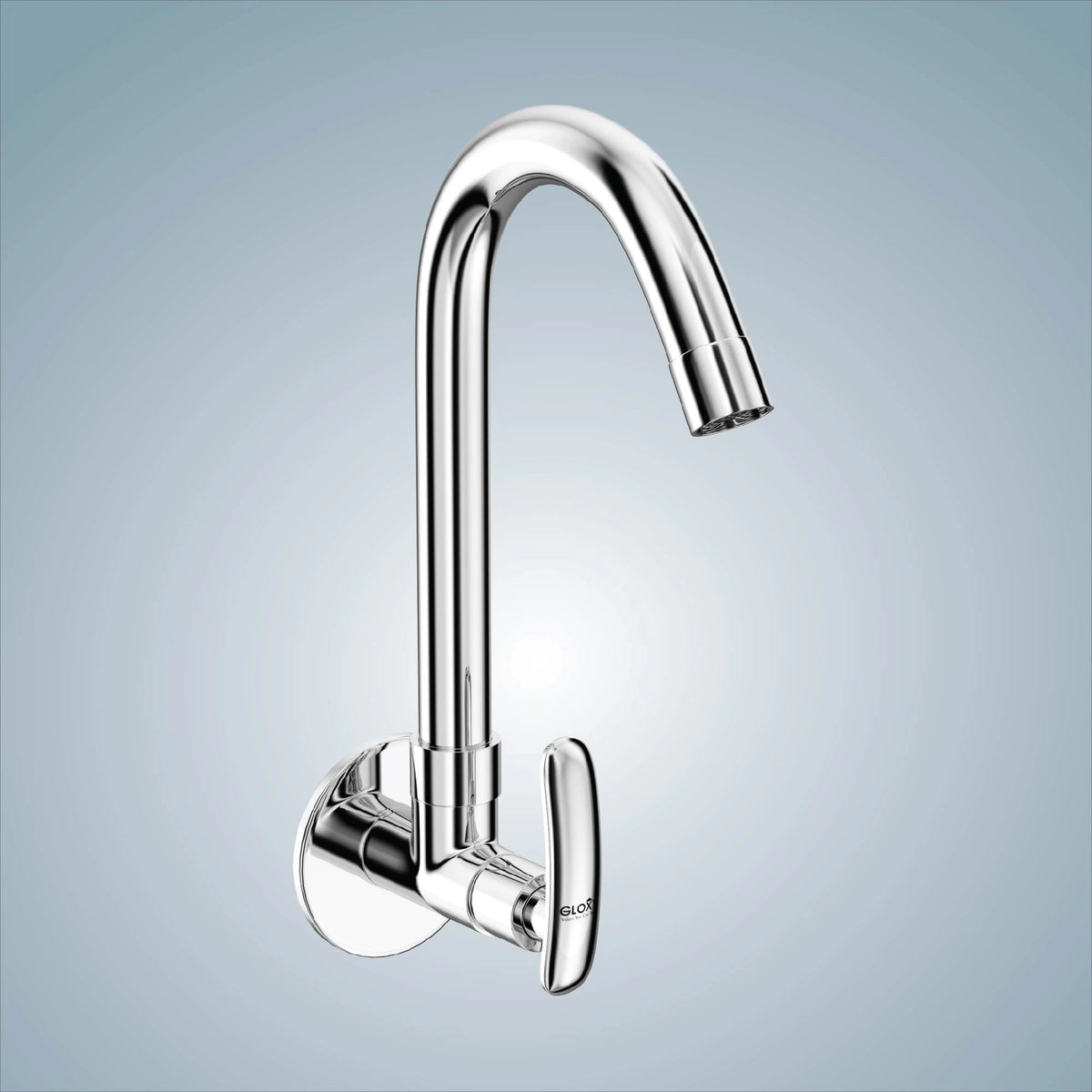 Chrome Finish Wall Mount Brass Swan Neck 360 Degree Swivel Pillar Tap Cock Faucet for Kitchen Sinks and Bathroom (Riva)-by GLOXY®