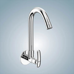 Chrome Finish Wall Mount Brass Swan Neck 360 Degree Swivel Pillar Tap Cock Faucet for Kitchen Sinks and Bathroom (Riva)-by GLOXY®
