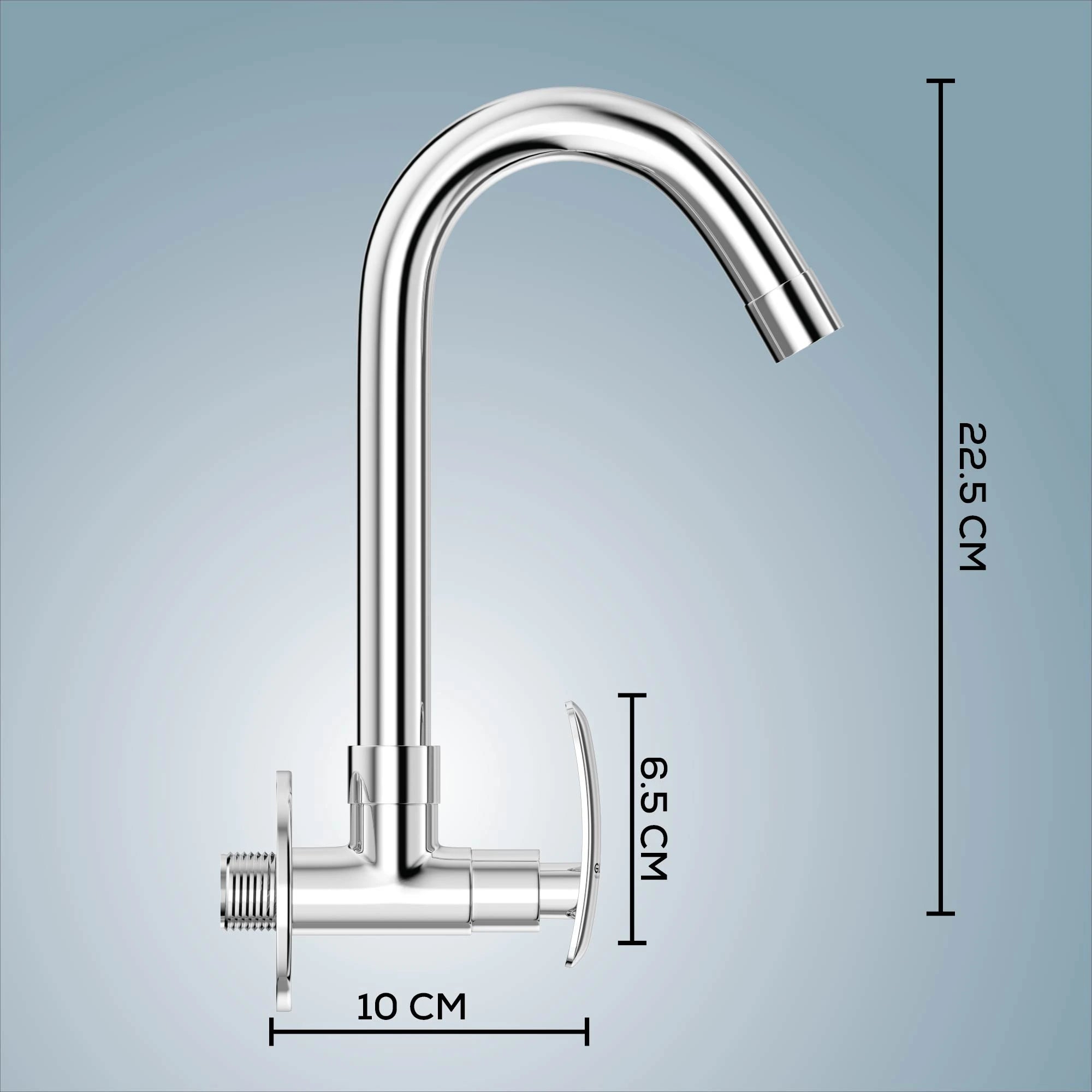 Chrome Finish Wall Mount Brass Swan Neck 360 Degree Swivel Pillar Tap Cock Faucet for Kitchen Sinks and Bathroom (Riva)-by GLOXY®
