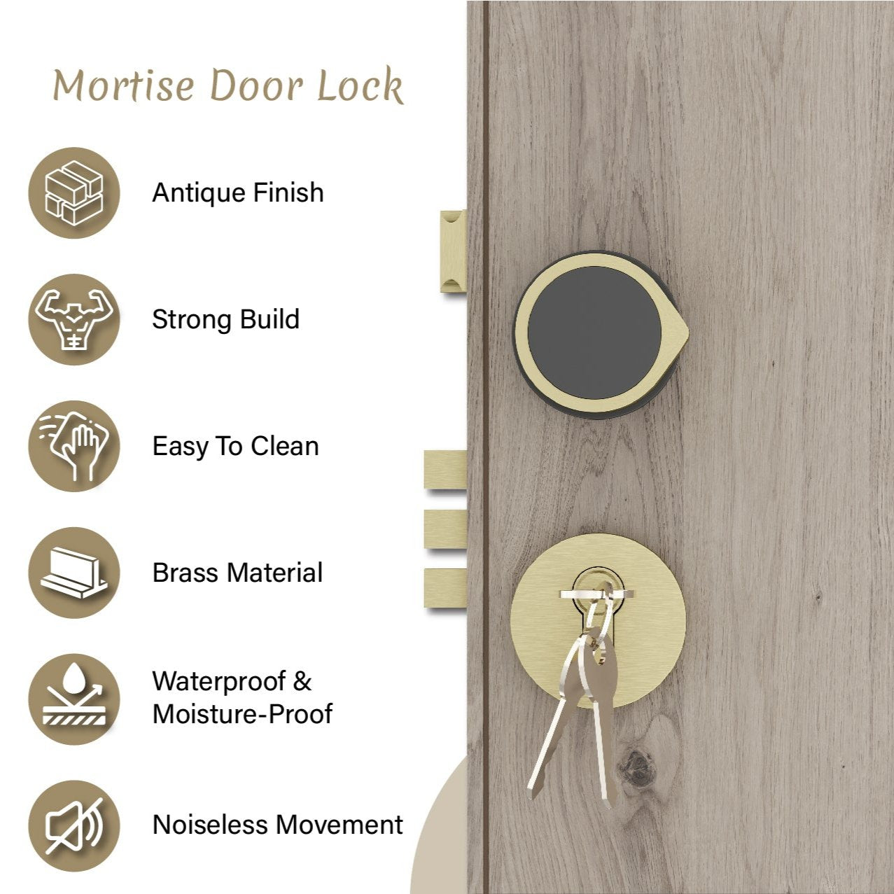 Mortise Door Handles Main Door Lock Handles Set with 3 Keys for Safety of Home | Bedroom, Office, Hotel, Home(Antique)-by GLOXY®