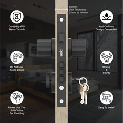 Mortise Door Handles Main Door Lock Handles Set with 3 Keys for Safety of Home | Bedroom, Office, Hotel, Home(Black)-by GLOXY®