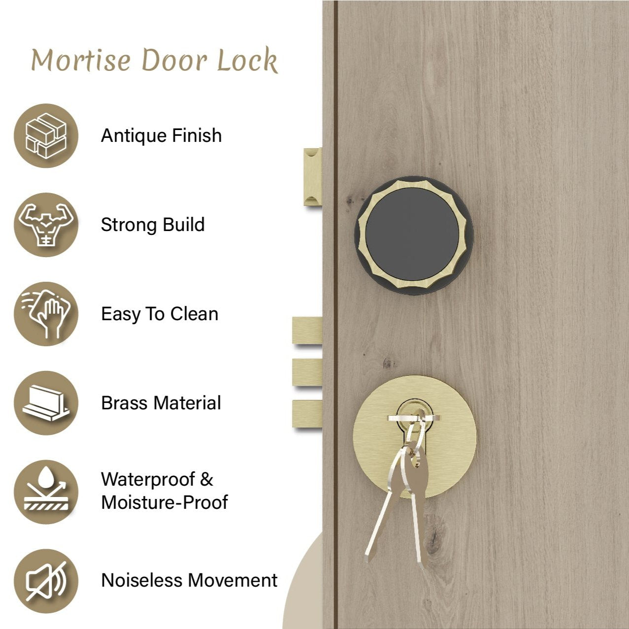 Mortise Door Handles Main Door Lock Handles Set with 3 Keys for Safety of Home | Bedroom, Office, Hotel, Home(Antique)-by GLOXY®