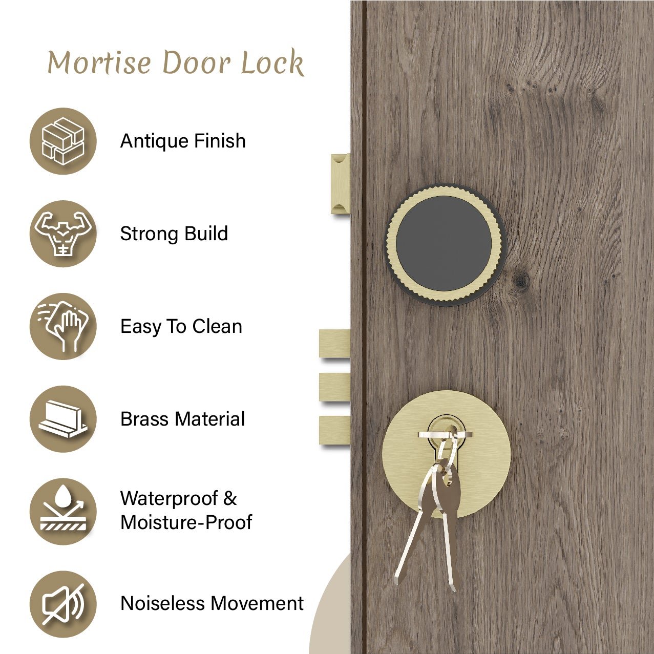 Mortise Door Handles Main Door Lock Handles Set with 3 Keys for Safety of Home | Bedroom, Office, Hotel, Home(Antique)-by GLOXY®