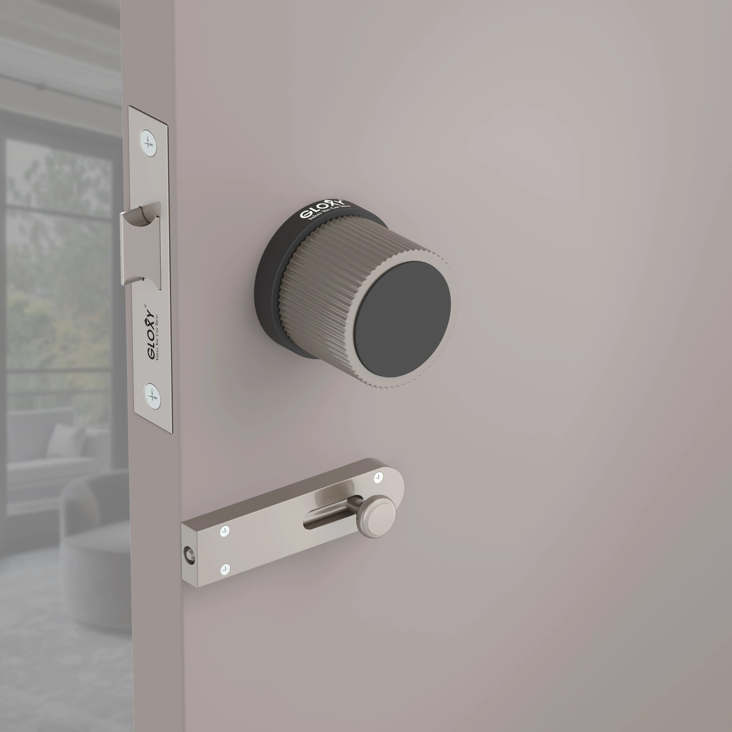 Gloxy Stylor Series Satin Chrome Finish Mortise Bathroom Door Latch Lock With Round Handle