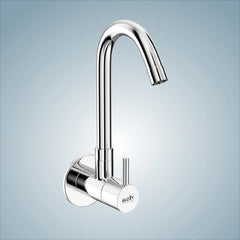 Chrome Finish Swivel Spout Wall Mount Brass Swan Long Neck Faucet Tap Cock for Kitchen, Sink, Wash Basin (Royal)-by GLOXY®