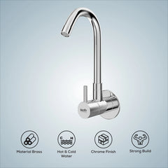 Chrome Finish Swivel Spout Wall Mount Brass Swan Long Neck Faucet Tap Cock for Kitchen, Sink, Wash Basin (Royal)-by GLOXY®