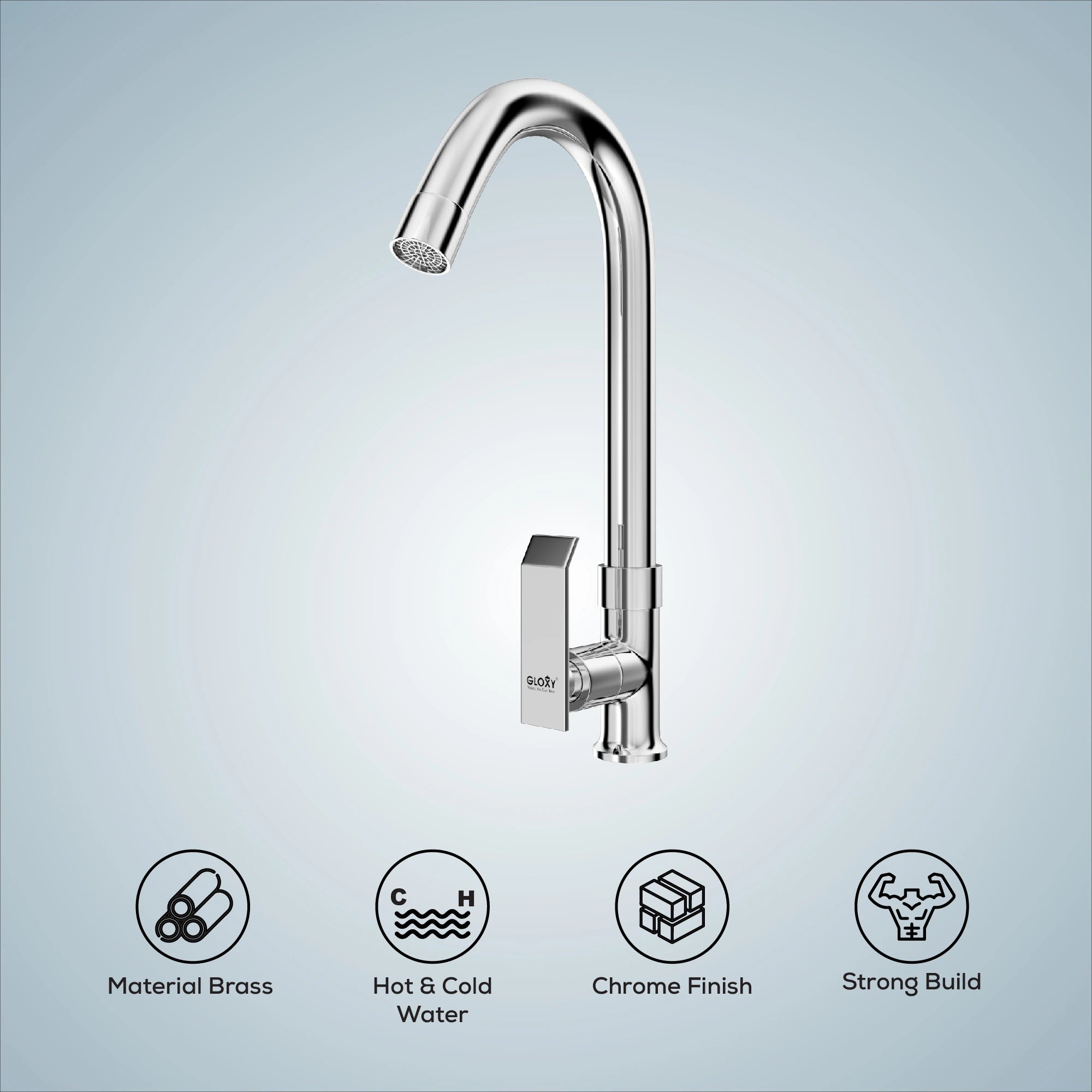 Chrome Finish Swivel Spout Deck Mount Brass Swan Long Neck Faucet Tap Cock for Kitchen, Sink, Wash Basin (Imperial)-by GLOXY®