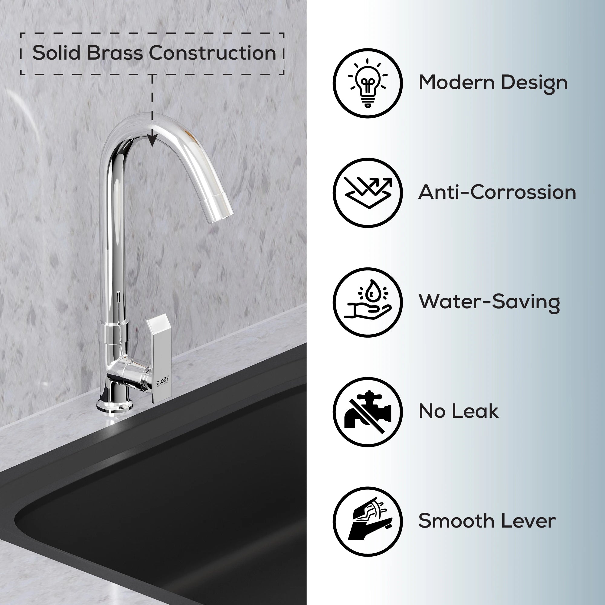 Chrome Finish Swivel Spout Deck Mount Brass Swan Long Neck Faucet Tap Cock for Kitchen, Sink, Wash Basin (Imperial)-by GLOXY®