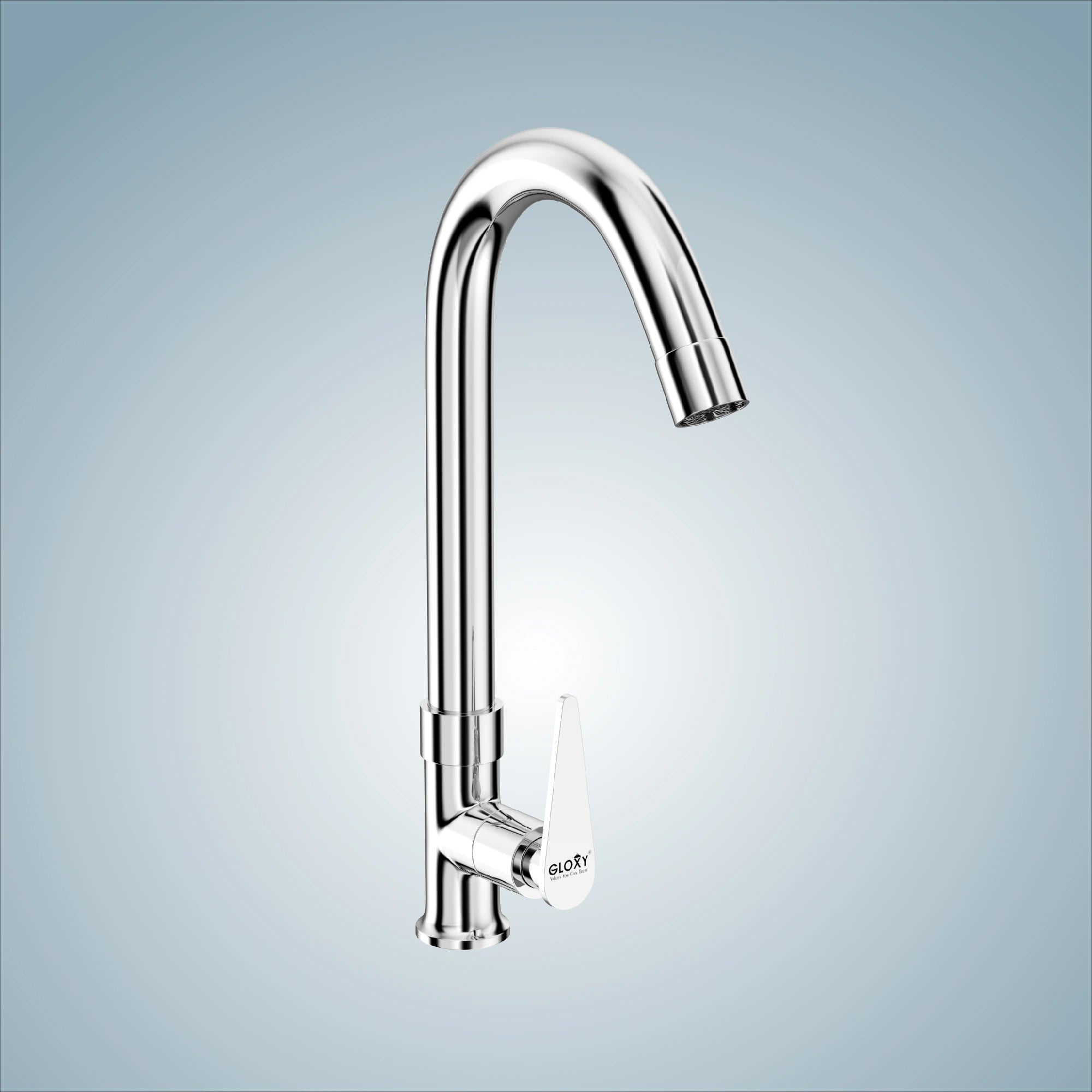 Chrome Finish 360 Degree Swivel Spout Deck Mount Swan Long Neck Single Lever Faucet Tap Cock for Kitchen, Sink, Wash Basin (Nano)-by GLOXY®