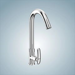 Chrome Finish Deck Mount Brass Swan Neck 360 Degree Swivel Pillar Tap Cock Faucet for Kitchen Sinks and Bathroom (Riva)-by GLOXY®