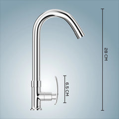 Chrome Finish Deck Mount Brass Swan Neck 360 Degree Swivel Pillar Tap Cock Faucet for Kitchen Sinks and Bathroom (Riva)-by GLOXY®